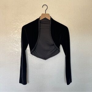 Vintage Velvet Black Bolero Dress Shrug Cropped Long Sleeved XSmall